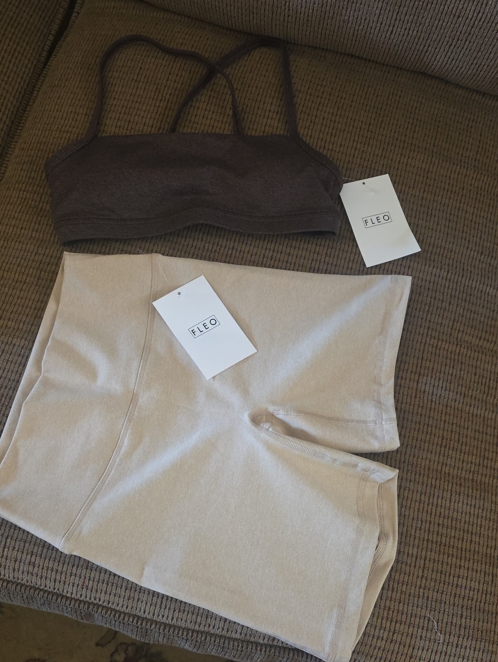 Fleo Brown Strappy Sports Bra & Cream High-Waist Bike Shorts